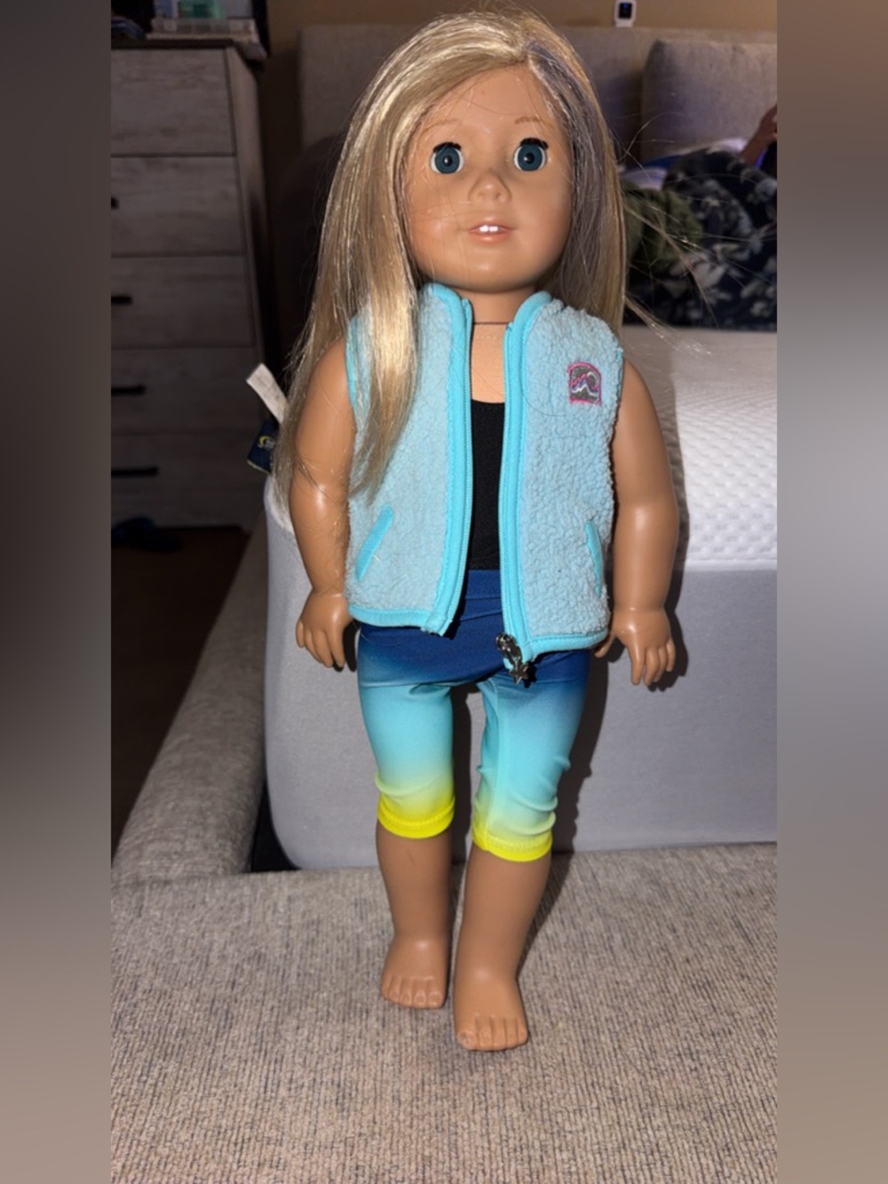 American Girl Aqua Fleece Vest with Blue-to-Yellow Ombre Capris